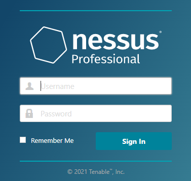 giao diện đăng nhập vào phần mềm Nessus Pro