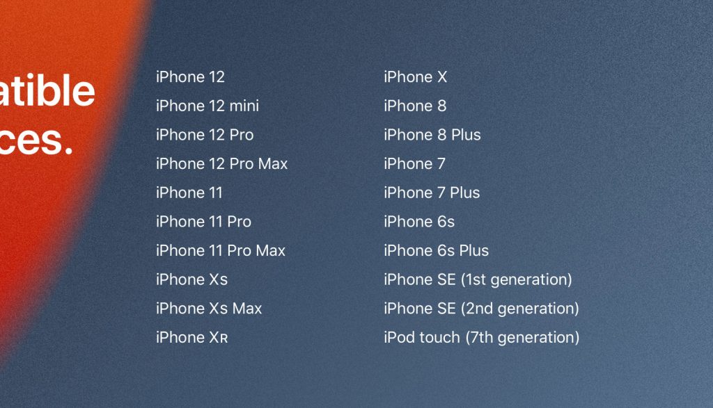 Danh sách thiết bị có thể cập nhật lên iOS 15