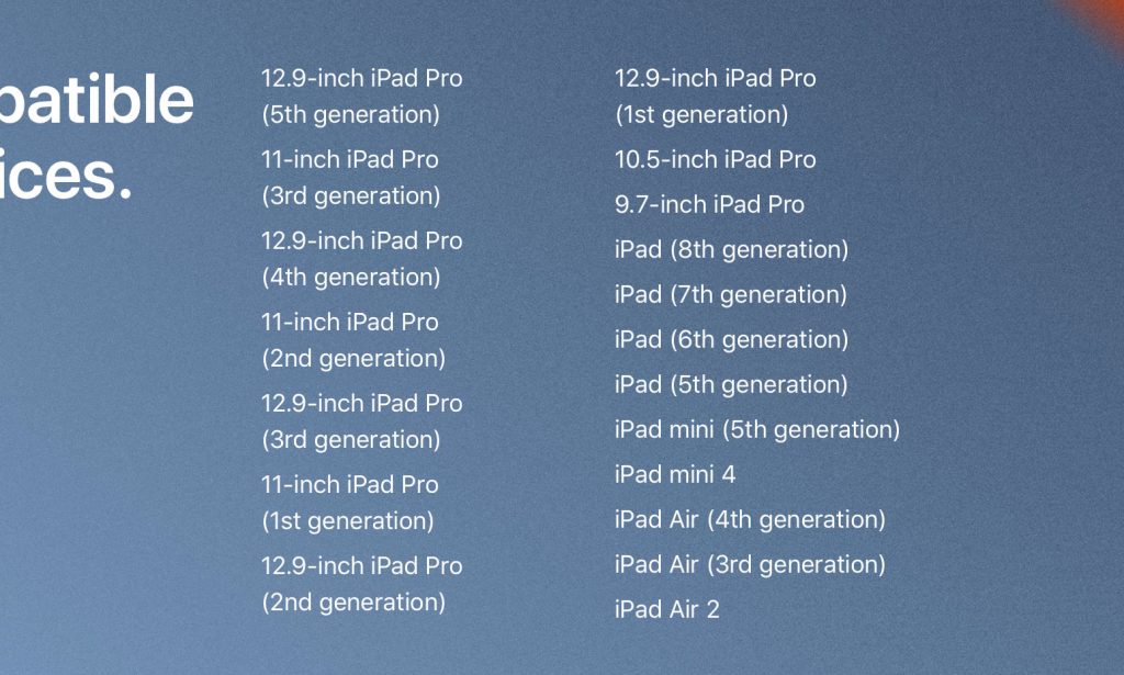 Danh sách thiết bị có thể cập nhật lên iPadOS 15 