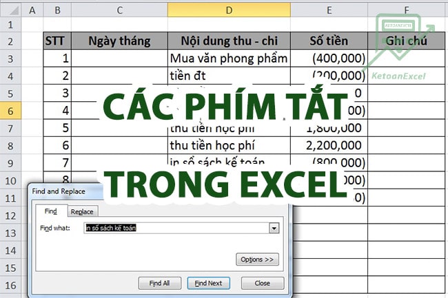 Phím tắt trong Excel Office